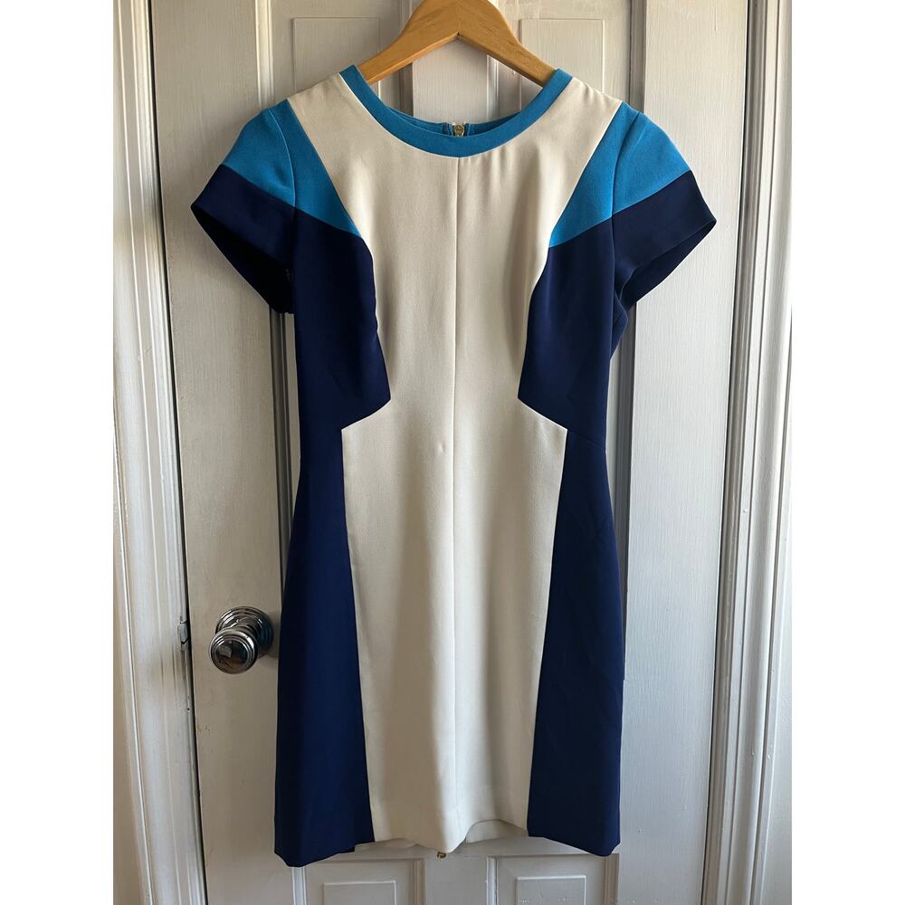 Club Monaco Colorblock Sheath Dress 👗 Blue White Navy Size 4